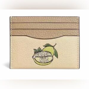 Coach Cream Tan Slim Card Holder with Lemon 🍋